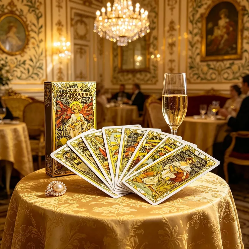 Golden Art Nouveau Tarot Cards Deck 78 Tarot Cards Meditation Divination Cards Game Board Games for Beginners & Collectors