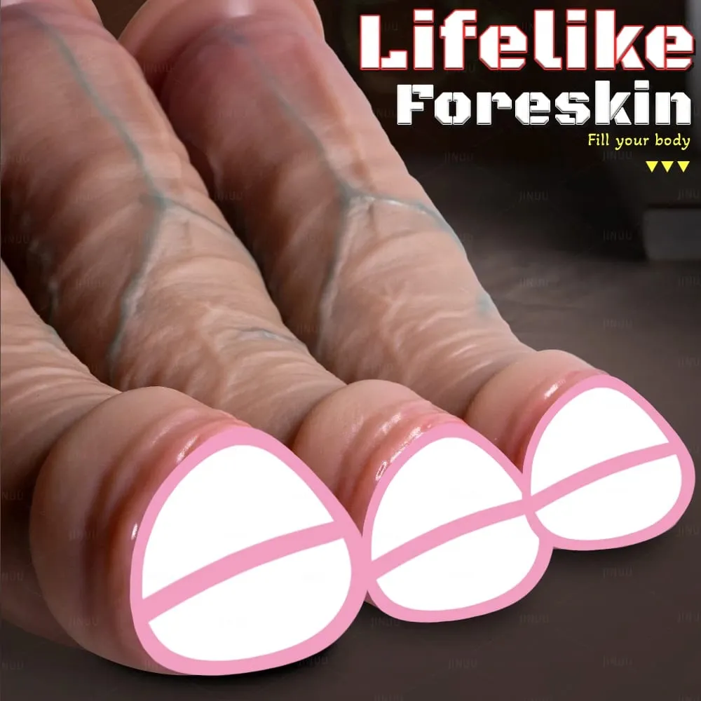 Realistic 3Sizes Phimosis Dildo Realistic Penis Soft Silicone Male Genitals Vaginal Masturbation Suction Cup Dick Woman Anal Sex