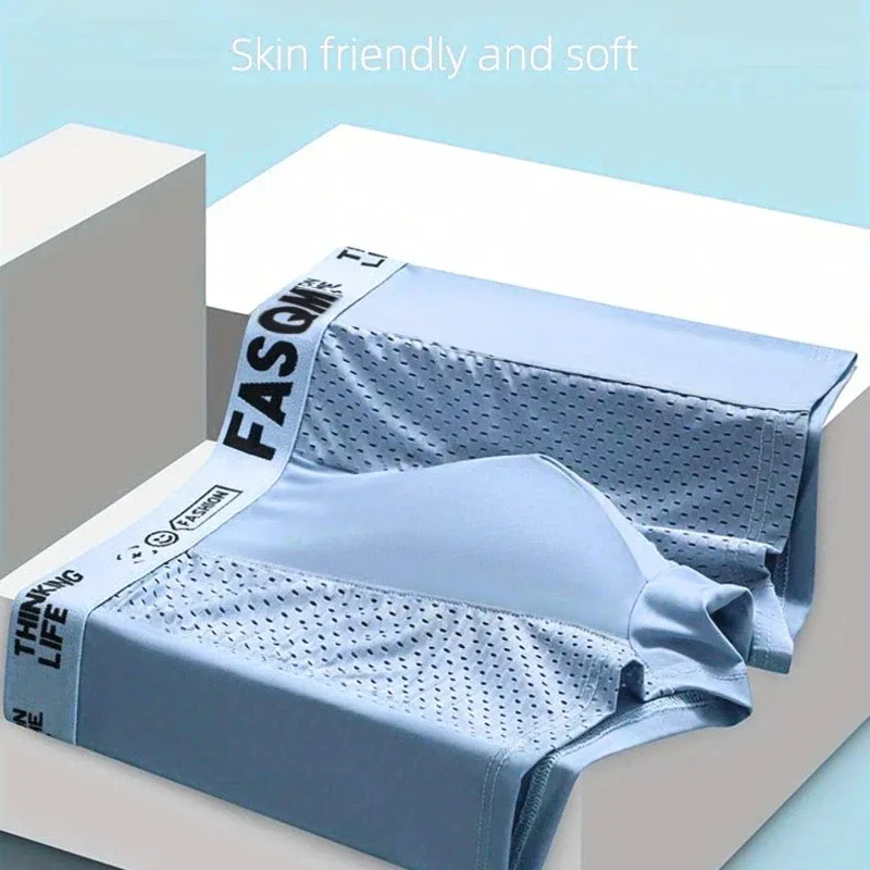 Boxer en soie glacée pour hommes, 1 pièce, slip frais, doux et confortable, sous-vêtements contrastés, maille respirante, confortable, extensible