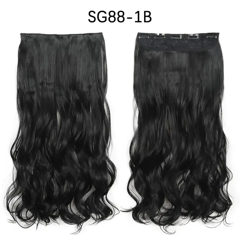 Azqueen Synthetic 5 Clips in Hair Extension Long Straight Hairpiece Haistyle high temperature fibert Golden brown black