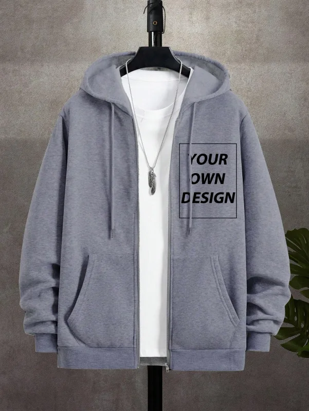 M-3XL Men Personalized Custom DIY Print Casual Fashion Zip-Up Hoodies Loose Youth Coat Basic Campus Sportswear Street Pocket Top