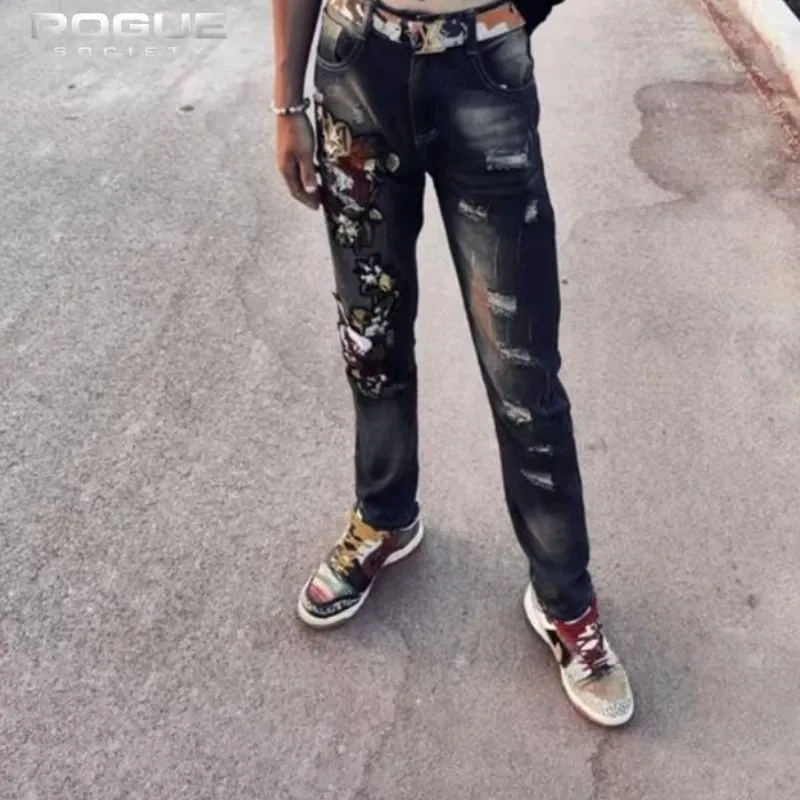 Y2K American High Street Embroidered Tiger Jeans Unisex Distressed Vintage Denim Trousers Streetwear Luxury Casual Harajuku New