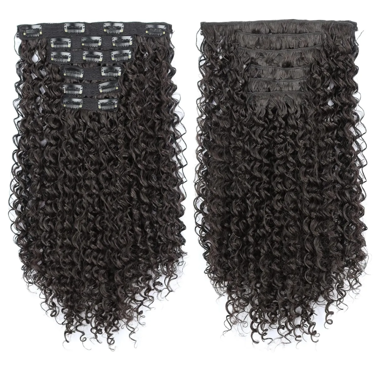Synthetic Kinky Curly Clip On Hair Extensions Black Blonde Fluffy Kinky Curly Full Head Fake Pieces Hair Extensions For Women
