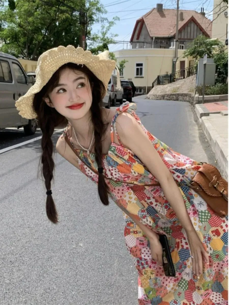 Unique Floral Print Summer Dress Women's Elegant Beach Vacation Strapless Midi Skirt Unique Beautiful Dress Ins Style A-Line ...