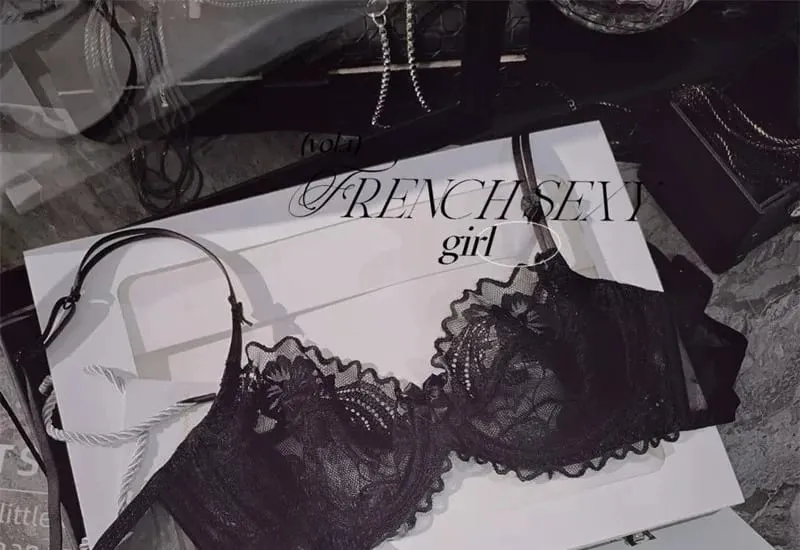 French Ultra Thin Sheer Lace Bra Set Underwire Perspective Beauty Back Large Bust Minimizer Side Shaping Anti Sag 32-38 Bra Set