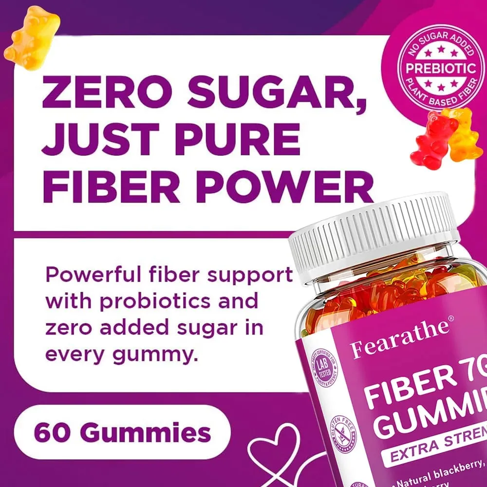 Prebiotic Fiber Gummies for Adults - 7G Fiber Extra Strength - Zero Sugar Added - Digestive Health & Regularity Support
