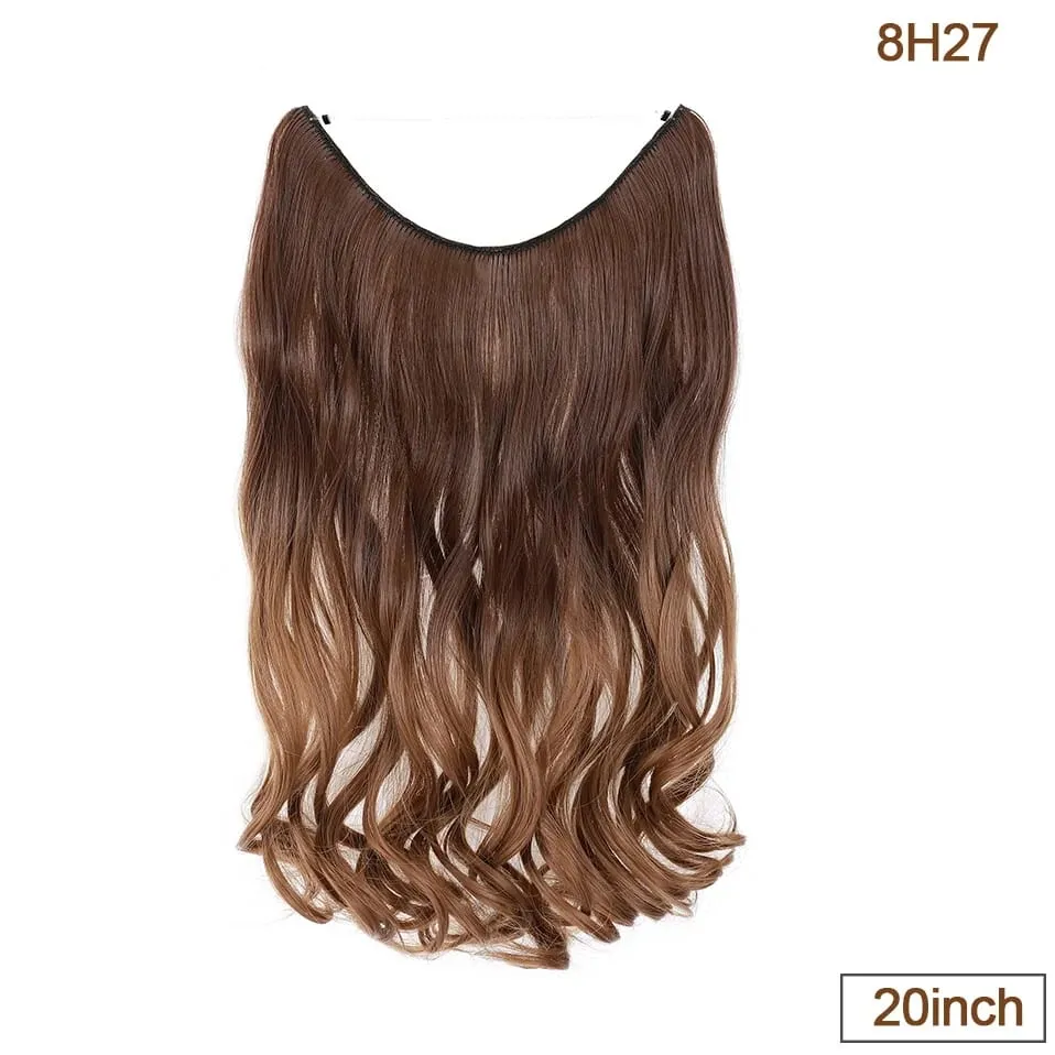 Synthetic Invisible Wire Hair Extensions Transparent Wire AdjustableLong Wavy Curly Secret Hairpiece 20 Inch for Women