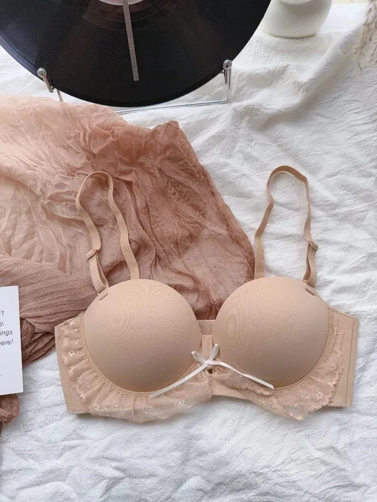 Set Bra Renda Separuh Piala Merah untuk Dada Kecil Sokongan Boleh Laras Anti-Kendur Tekan Ke Atas Set Pakaian Dalam Seksi Hadiah Hari Lahir Wanita — image 3