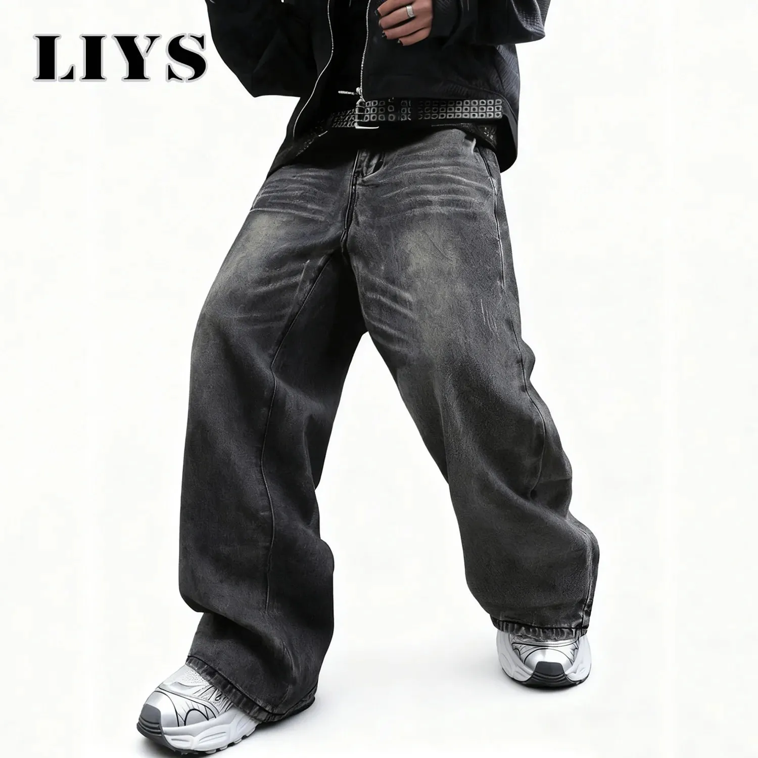 Men's Women's Retro Gray Ultra Baggy Wide-Leg Jeans Four Seasons Casual Oversized Loose Straight-Leg Denim Pants Unisex