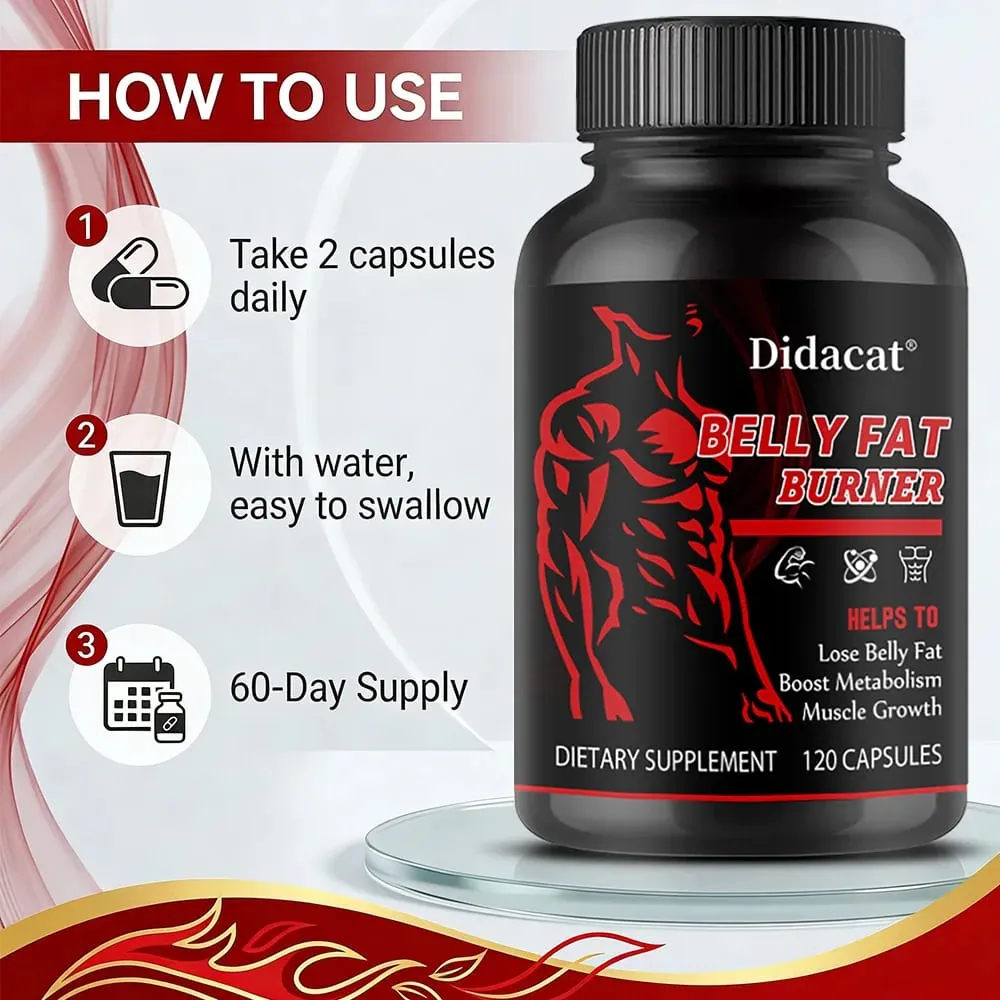 Stimulant-Free Men's Belly Fat Burner Capsules Boost Metabolism Burn Stubborn Fat Tighten Abs Preserve Muscle Caffeine-Free