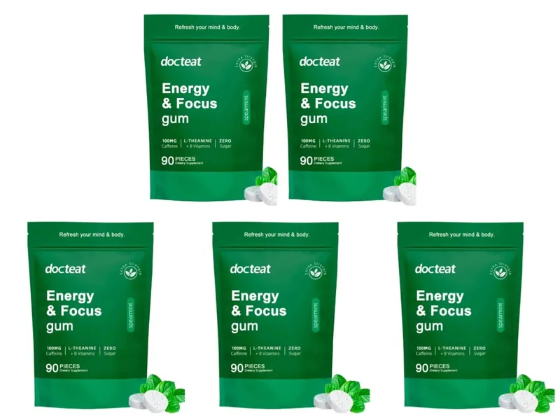 Energy & Focus Gum with Caffeine L-Theanine B Vitamins &Green Coffee Extract Sugar Free Dietary Supplement for Adults90 Pieces — image 11