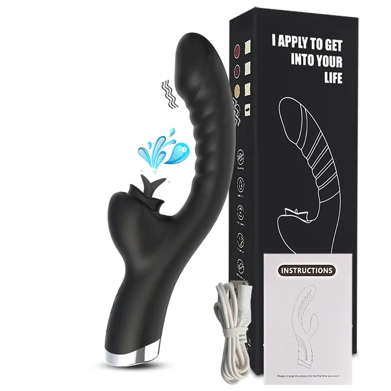 FairyKiss Dildo Vibrator för kvinnor 2-i-1 tungan slickar klitoris G-Spot Stimulator Vagina Massager Kvinnlig Sucker Vuxen Sexleksak