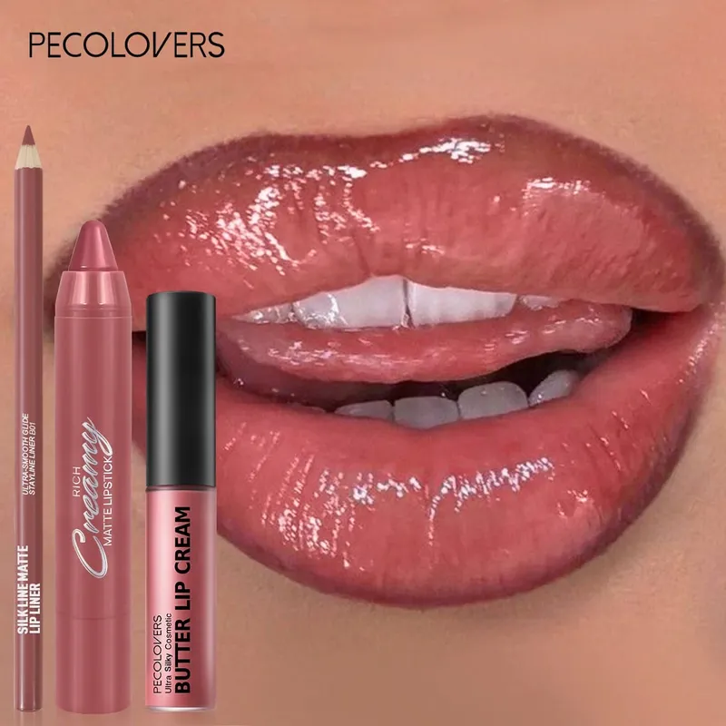 3PCS/SET Long-Lasting Non-Stick lipstick pen&Waterproof Lipliner Pencil & Long-Lasting Lip Oil Lip Gloss Beginner-Friendly