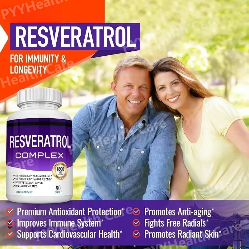 Resveratrol Supplement 1800 Mg Antioxidant Complex for Healthy Aging Health Support Immune System for Men Women 90 Capsules