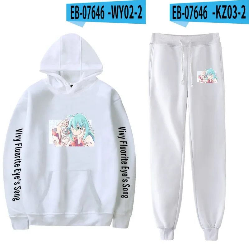 Harajuku Comfortable Vivy Fluorite Eye's Song Print Sweatshirt Sweatpants Hoodies+ Trousers Suit Boys/Girls 2 Piece Set Clothes