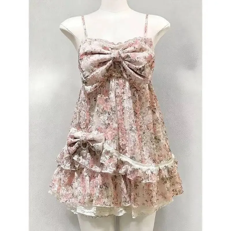 Gothic Retro Sweet Bud Mini Dress Women Harajuku Y2k Strap Dress Y2K Aesthetic Club Party Fashion Outfits