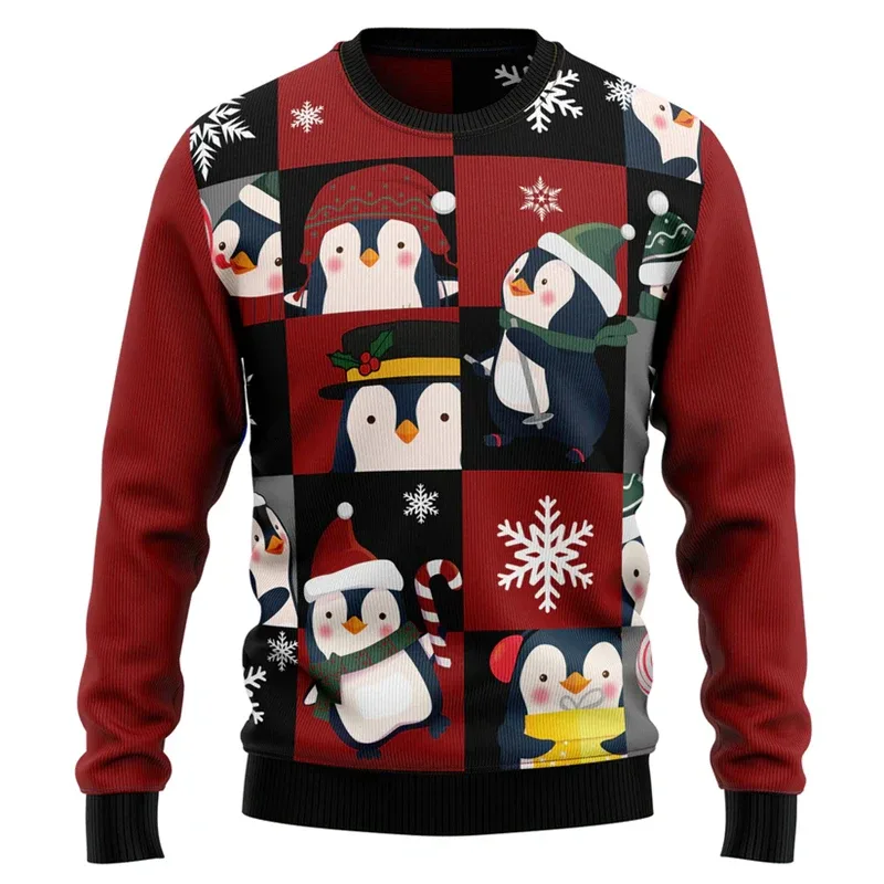 Funny Penguin Graphic Ugly Christmas Sweater For Men Fashion Autumn Holiday Wear 3D Printed Sweatshirts Loose Breathable Tops