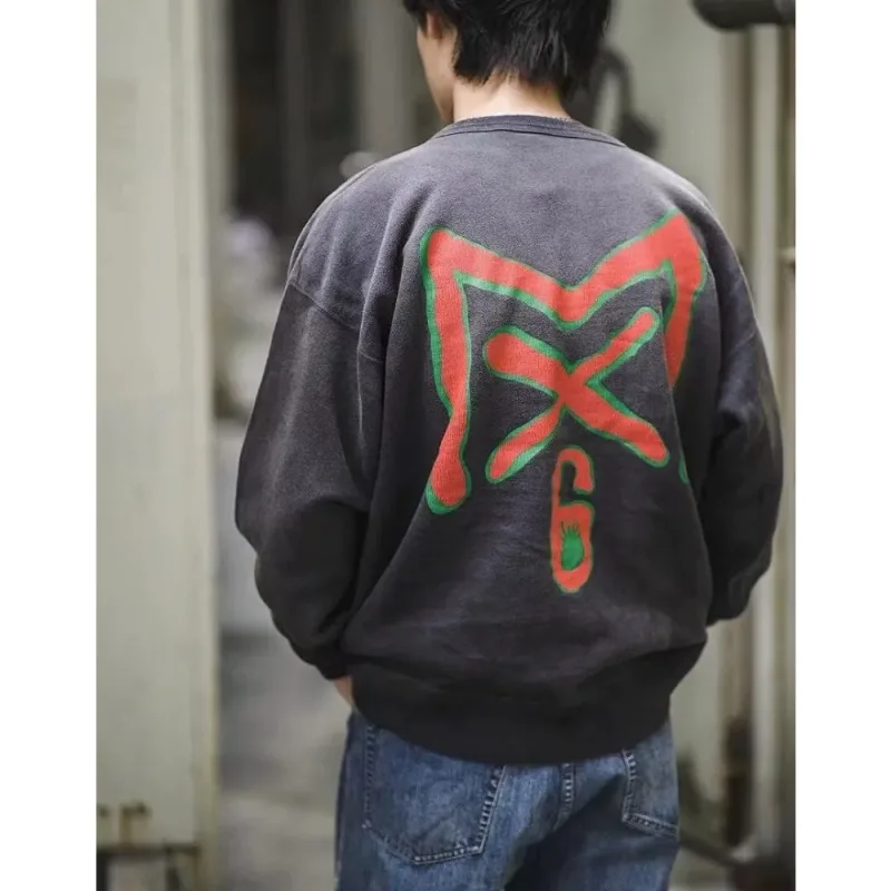 Saint Hoodies Terry Material O-Neck Coat Arrival Washing Retro Oversize Badge Loose Black Men Women Long Sleeve Cotton