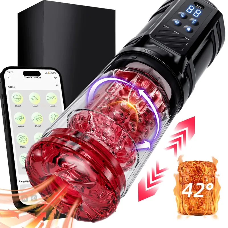 APP Control Automatic Male Masturbator Cup Rotating Licking Thusting Masturbation Heating Vagina Pusssy Blowjob Sex Toys For Men