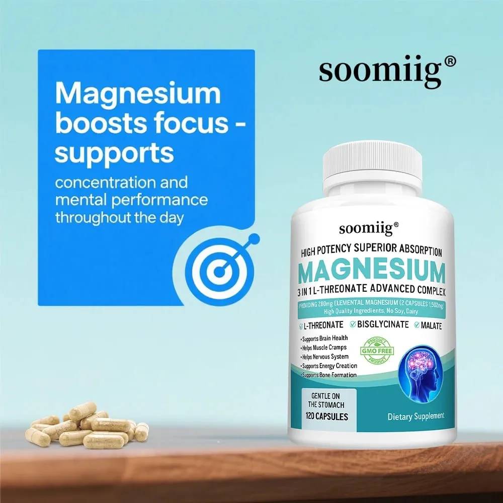 3-in-1 - Magnesium L-Threonate Glycinate Malate Brain Health Sleep Support Enhanced Immunity Energy Metabolism