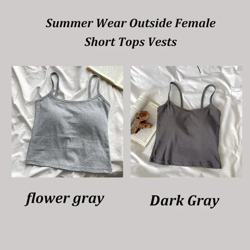 2PCS/SET Women's Basic Cotton Camisole madam Solid Color Spaghetti Straps Sleeveless Slim Vests Breathable Short Sleeveless Tops