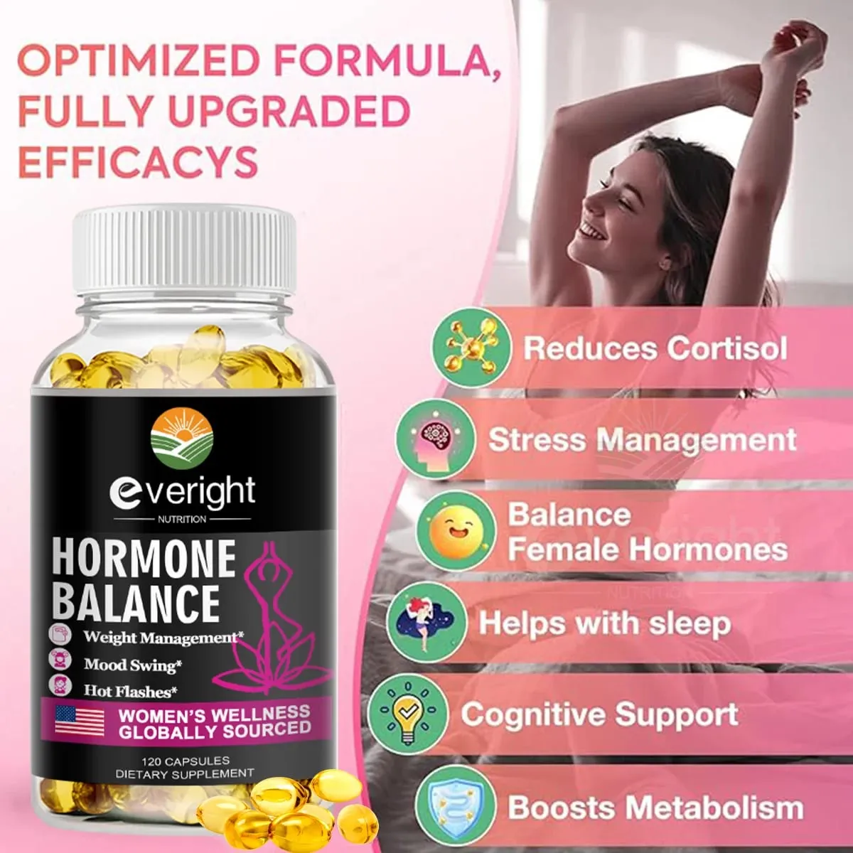 Hormone Balance Capsules for Women Mood Swings Menopause Sleep Anxiety Stress Cortisol Health Supplement