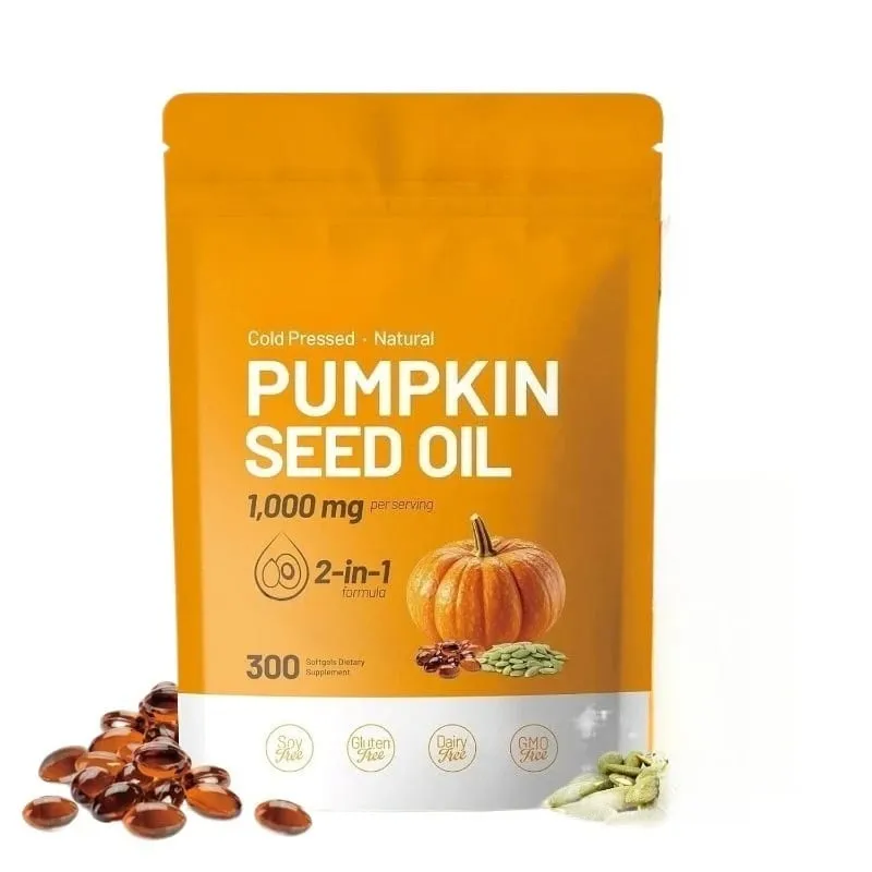 Pumpkin Seed Oil Capsules Cold Pressed Pure Virgin Oil Essential Fatty Acids Phytosterols 300 Softgels Supports Hair Non GMO
