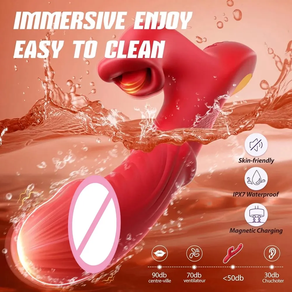 Rabbit Vibrator Thrusting Dildo G Spot Clitoral Stimulator 7 Thrust 10 Vibration with Licking Mode Adult Sex Toy for Women