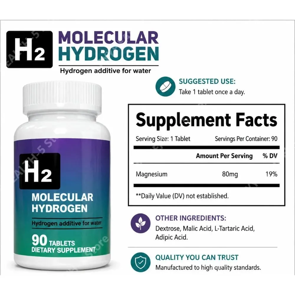 Hydrogen Water Tablets 90 Count Molecular Hydrogen H2 Water Additive with Magnesium for Daily Hydration Support