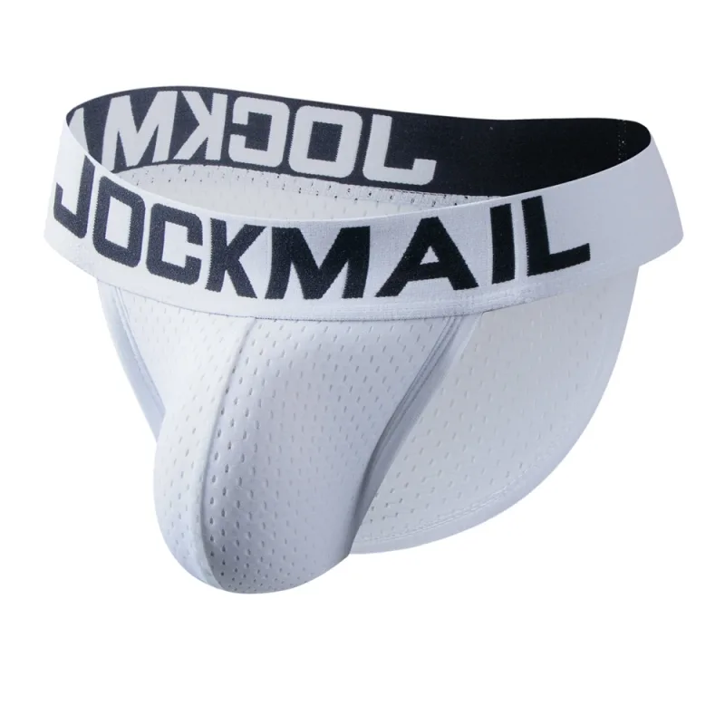 Jockmail Mans Underwear Gay Brief Nylon Mesh Sexy Low Waist Ropa Interior Hombre Letter Embroidery Sissy Panties Male Lingerie