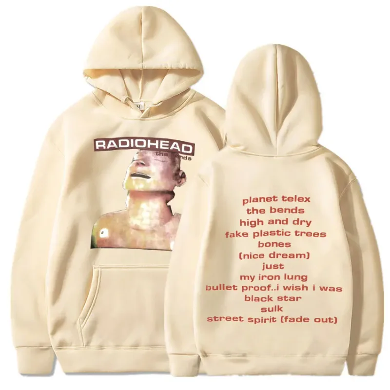 Vintage Rock Grubu Radiohead Kapüşonlu Üst Hip Hop Her Şey Müzik Albümü Baskı Kazak Harajuku Sokak Boyu Kapüşonlular Gençler