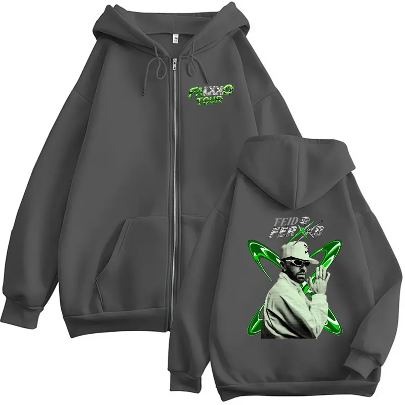 Feid VS Ferxxo Falxo Tour 2026 Zipper Hoodie Men's Hip Hop Loose Fleece Pullover Sweatshirt Vintage Long Sleeve Jacket Hoodies