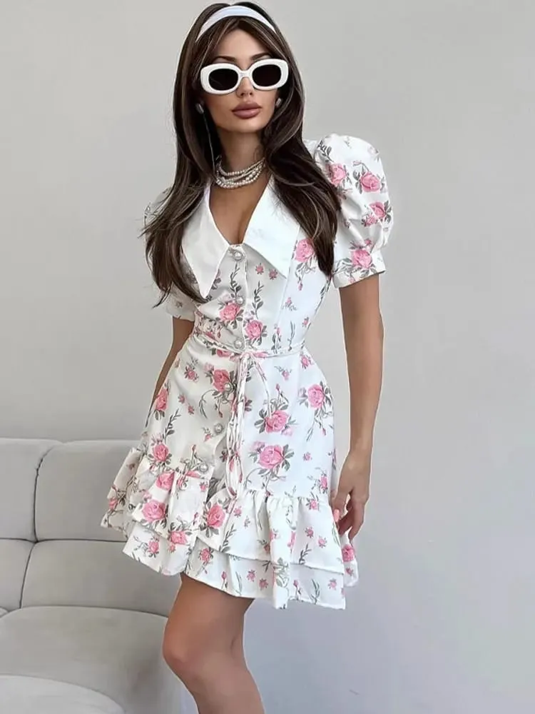 Tossy Gedruckt Revers Mode Mini Kleid frauen Kurzarm Patchwork Kontrast Elegante Sommer Kleid 2025 Weibliche, Figurbetontes Kleid