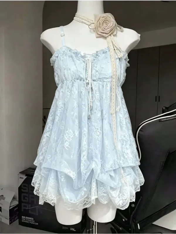 Gothic Retro Sweet Bud Mini Dress Women Harajuku Y2k Strap Dress Y2K Aesthetic Club Party Fashion Outfits