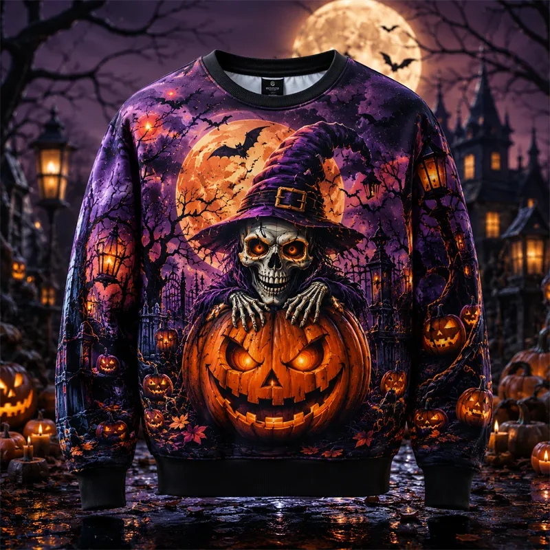 2026 New Pumpkin Print Halloween Sweatshirts Fashion Trendy Long Sleeve Holiday Wear Sweater Loose Streetwear Hip Hop Pullovers