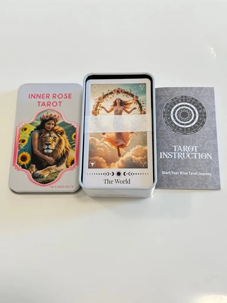 12*7cm Inner Rose Tarot Deck in Metal Box 350GSM with Paper Instruction Manual Self Growth Meditation Board Games