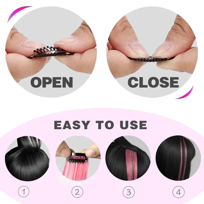 10Pcs Synthetic Colored Clip in Hair Extensions Hairpiece Party Highlights Straight Hair wig for Girls Kids Christmas Party Use