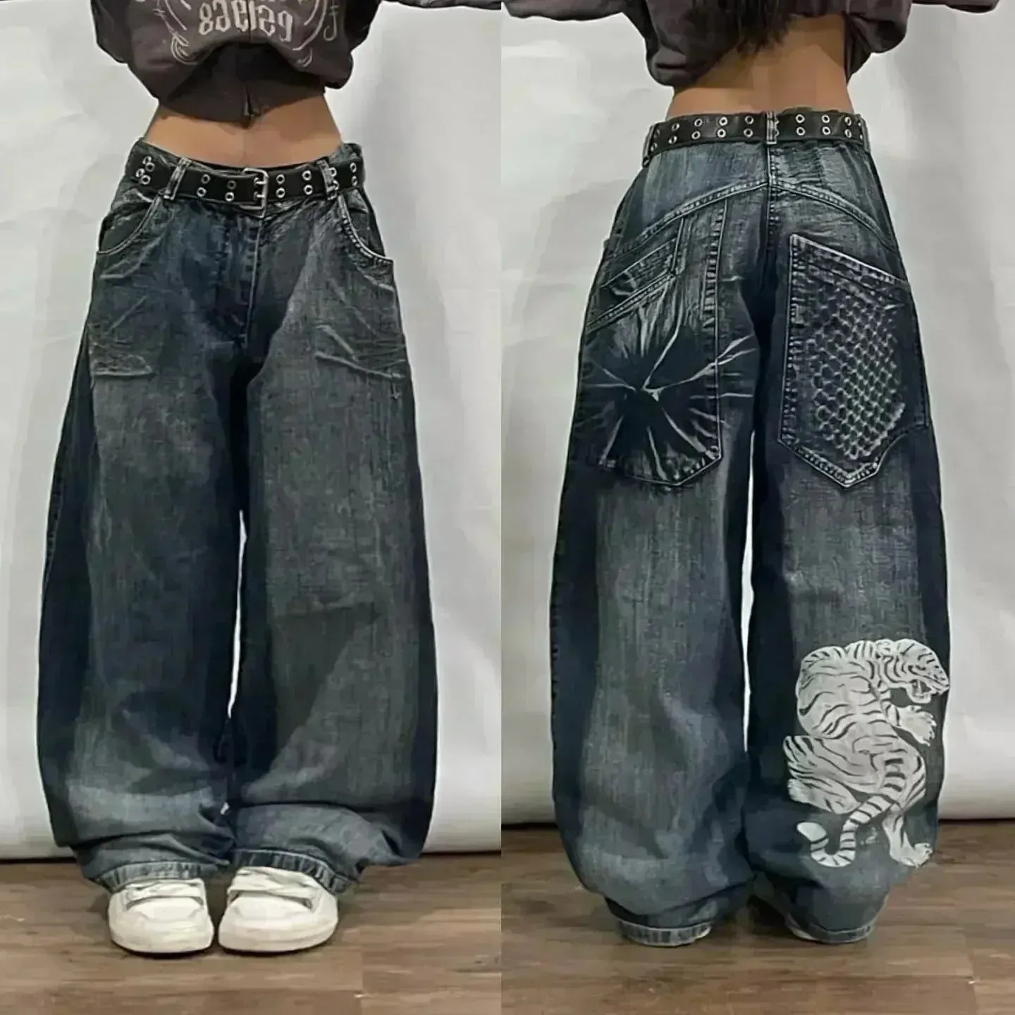 American Y2K Hip Hop Fashion Trend Skull Embroidery Spot Jeans Men Street Loose Straight Wide-leg Pants Couple Oversized Jeans