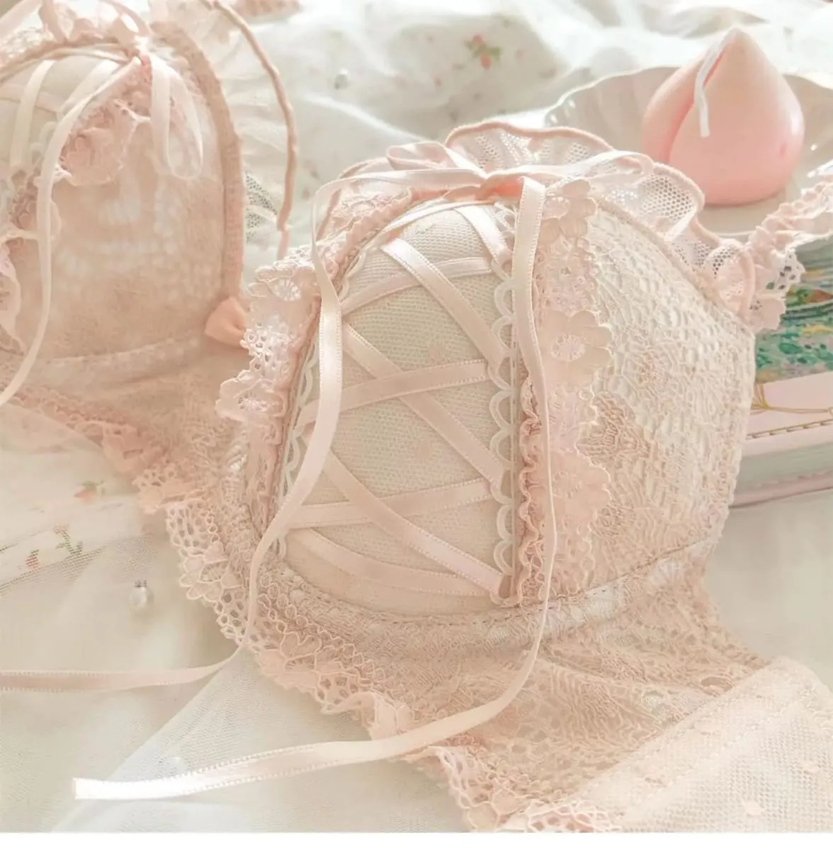 Princess Lolita Bra Set Pure Lust Lace Sexy Gathering Anti-Sagging Sweet Court Style Comfortable Underwired Girl Bra Set