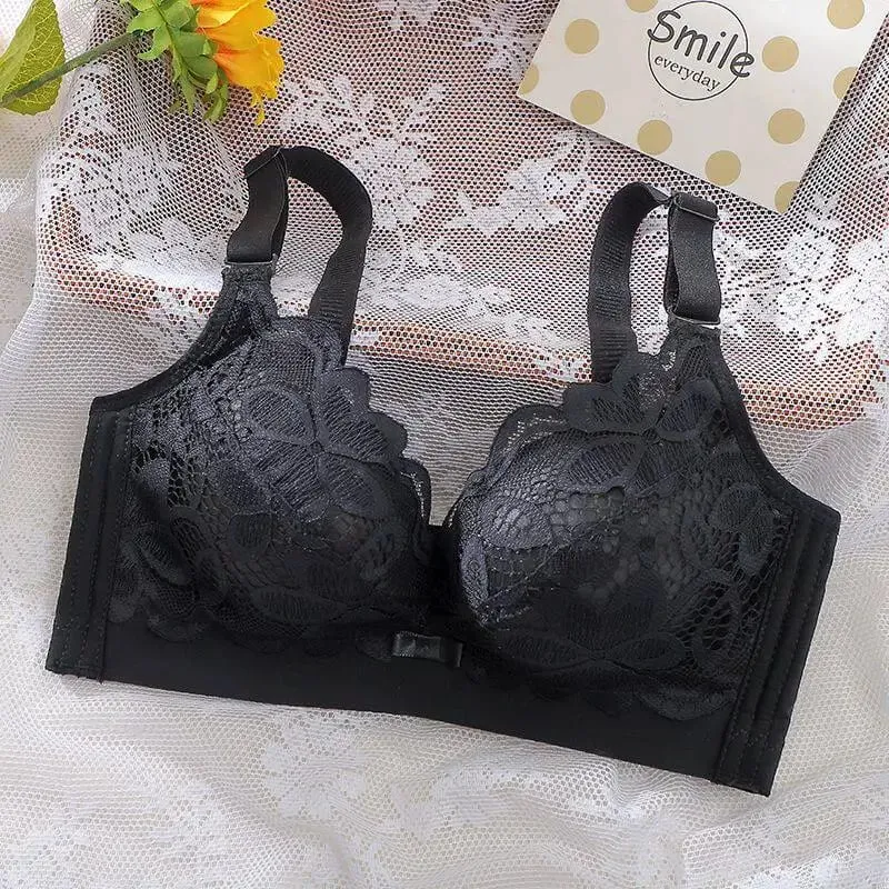 Ultra-Thick Push Up Bra 12cm Thick Cup Lace Gathered Wireless Bra Side Support Full Coverage Lingerie for A/B Cups