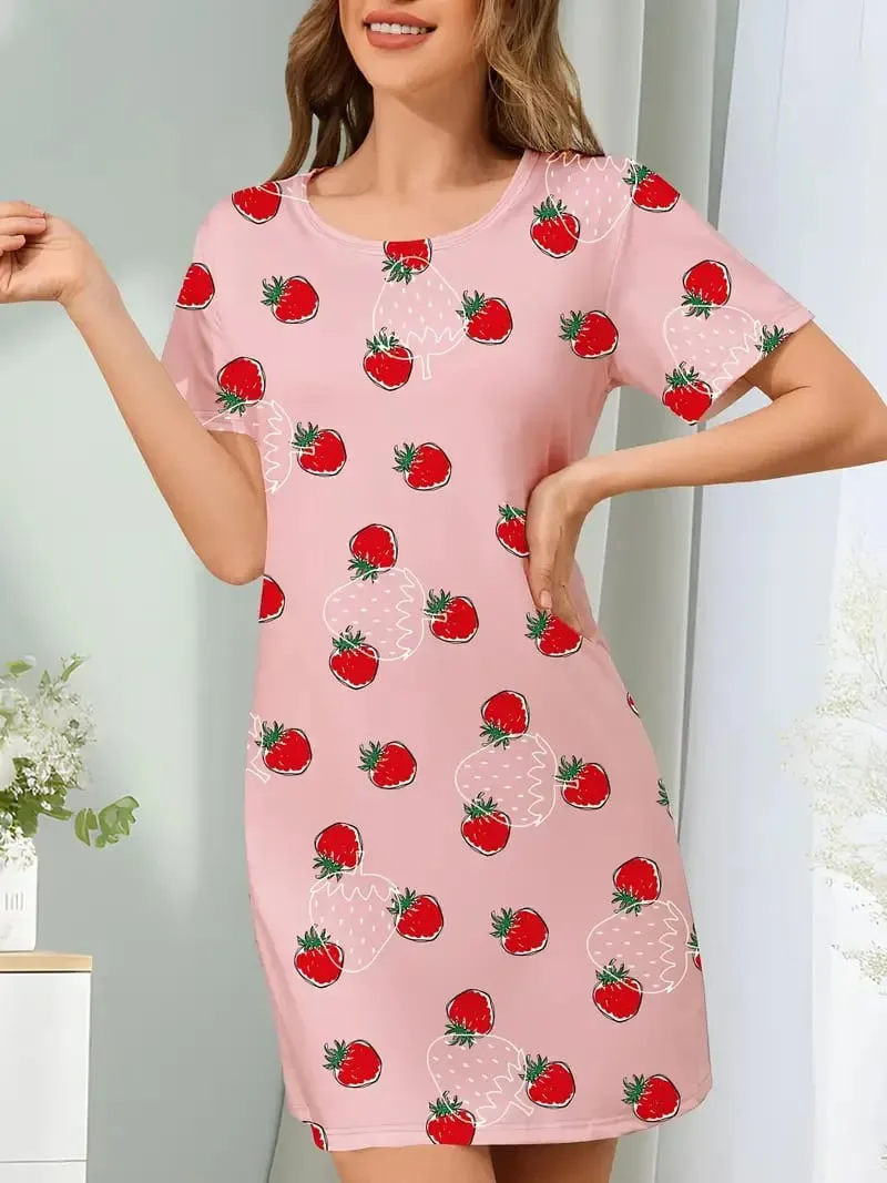 Women's Summer Casual Fruit Pattern Printed Short-Sleeved Dress