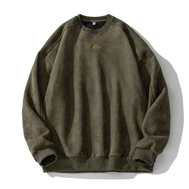 Merk Suede Sweatshirts Voor Mannen 2026 Nieuwe Herfst Winter Kleding Baggy Vintage Truien Koppels O Hals Oversize Blouse