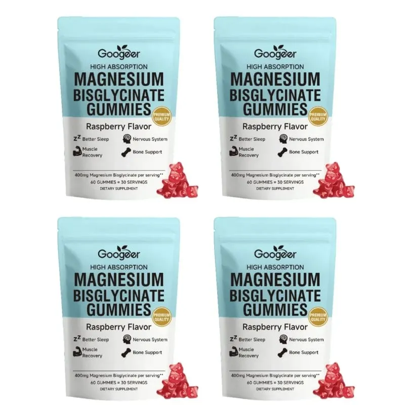 Magnesium Bisglycinate Gummies 400mg High Absorption for Sleep Muscle Recovery & Bone Support with D3 & Zinc Raspberry 60 Ct