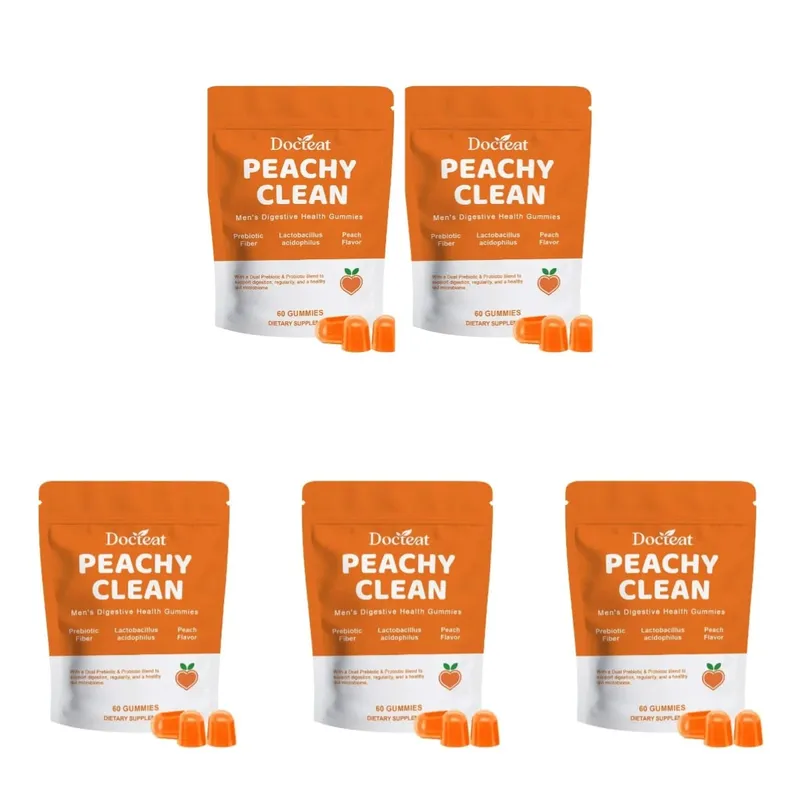 Docteat Peachy Clean Men's Digestive Health Gummies Prebiotic & Probiotic Blend Peach Flavor 60 Gummies Dietary Supplement