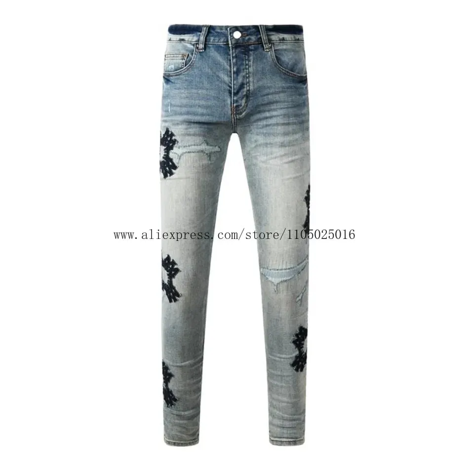Fashion Americans Brands Men's Jeans Luxury Streetwear Holes Long Trousers Quality Male Stretch Slim Pants Skinny Trousers