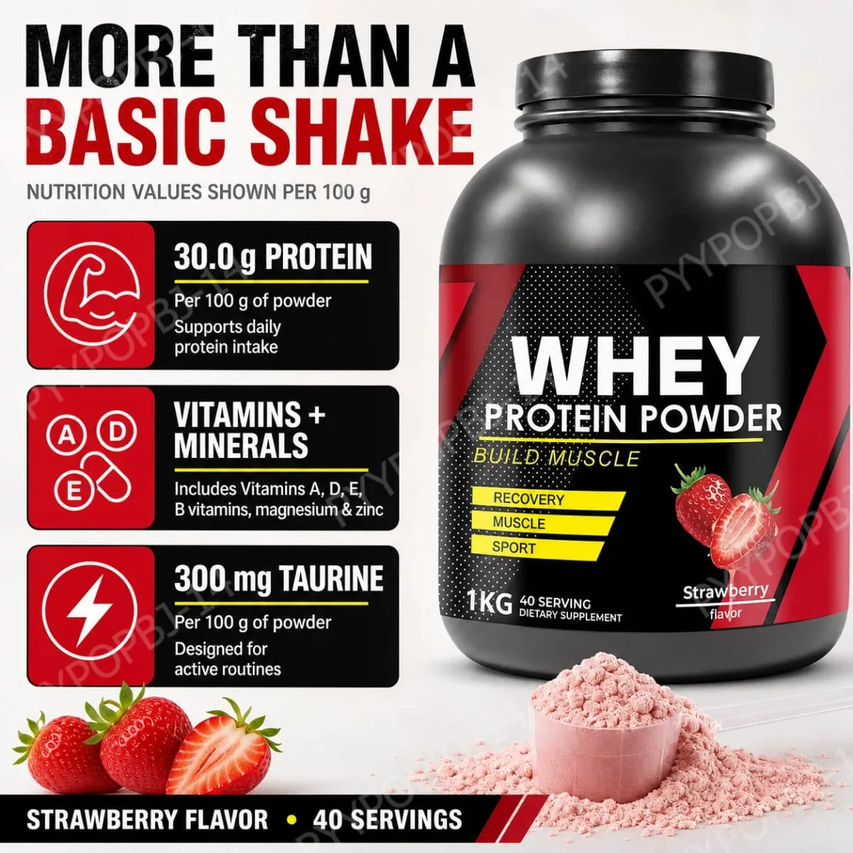 Strawberry Whey Protein Powder for Workout and Muscle Support Daily Protein Nutrition for Active Adults Sports Formula 1kg