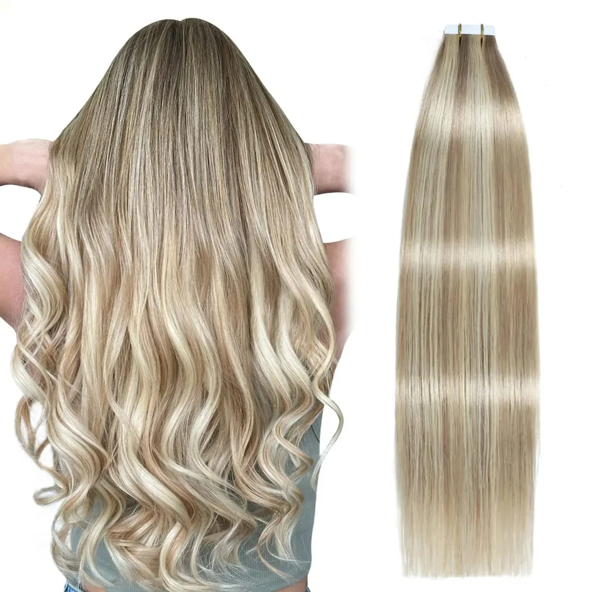 Invisible Tape in Hair Extensions Real Remy Hair Hair Extensions for Women Ash Blond mixed Platinum Blond Straight Hairpieces