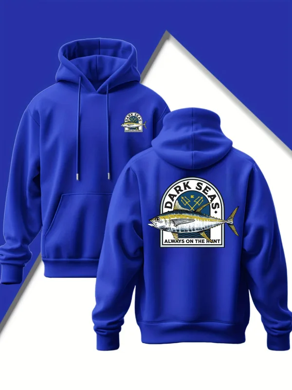 Men'S New Trendy Hooded Sweatshirt Casual Drawstring Hoodie with Print Featuring Yellowfin Tuna Design Front Kangaroo Pocket