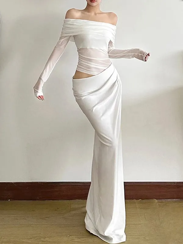 Nibber-vestido Sexy para mujer, primavera 2025, malla de retales, elegante, cuello oblicuo, corte fruncido, elegante, fiesta de cumpleaños, vacaciones, Festival