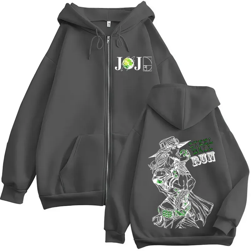Anime Jojo Bizarre Adventure Gyro Zeppeli Steel Ball Run Zipper Hoodies Men Clothing Long Sleeves Zip Up Sweatshirts Jacket Coat